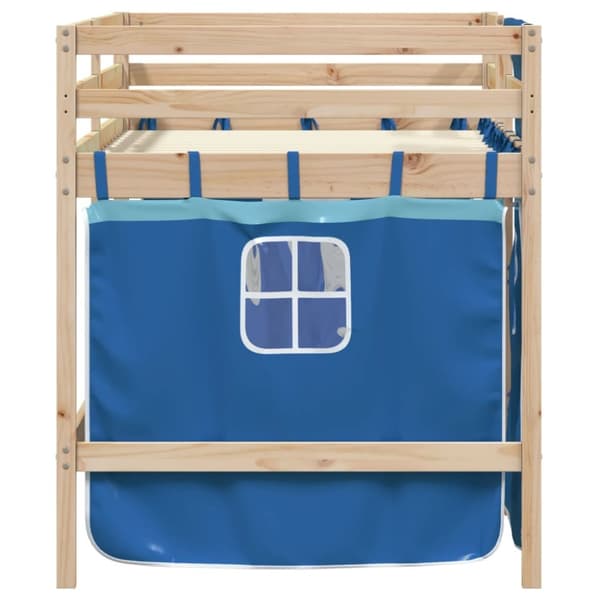 Loftsäng med rutschkana blå 90x190 cm massiv furu