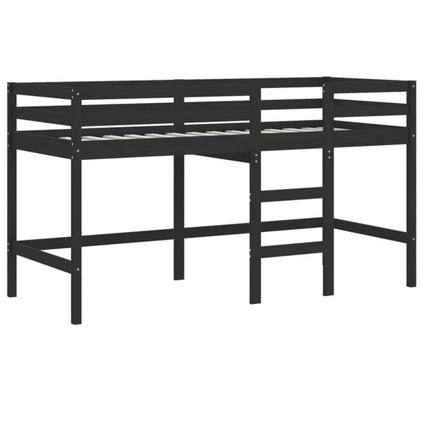højseng med gardiner 90x190 cm massivt fyrretræ blå