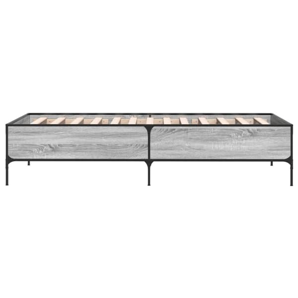 sengeramme 90x200 cm konstrueret træ og metal grå sonoma-eg