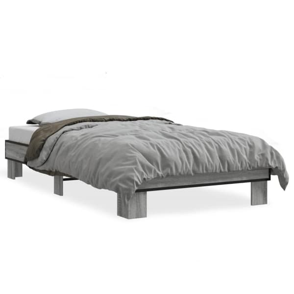 sengeramme 90x200 cm konstrueret træ og metal grå sonoma-eg