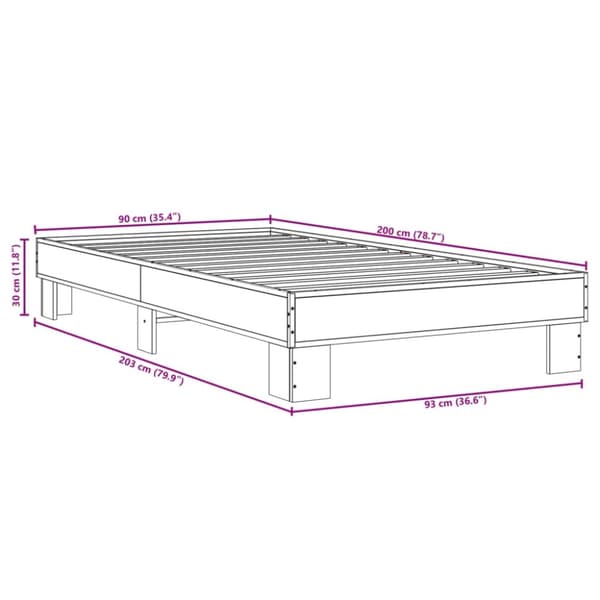sengeramme 90x200 cm konstrueret træ og metal grå sonoma-eg