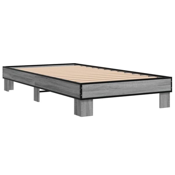 sengeramme 90x200 cm konstrueret træ og metal grå sonoma-eg