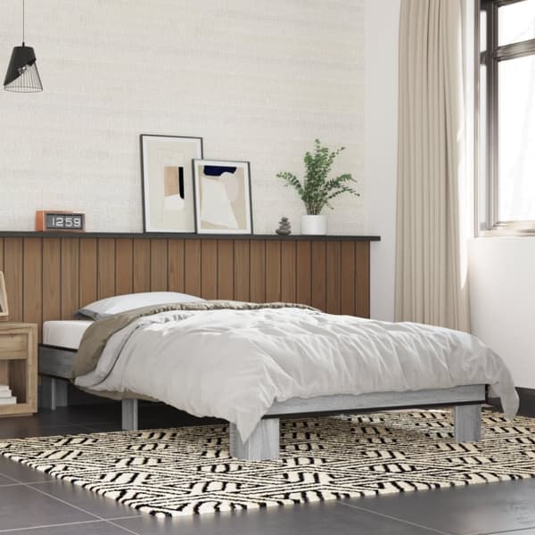 sengeramme 90x200 cm konstrueret træ og metal grå sonoma-eg