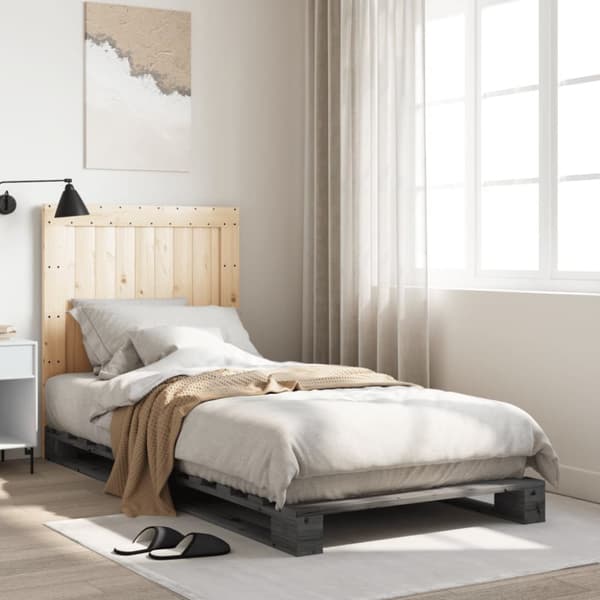 sengeramme med sengegavl 90x200 cm massivt fyrretræ grå