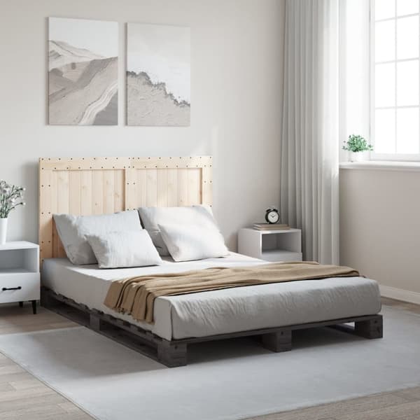 Sängram med huvudgavel grå 140x200 cm massiv furu