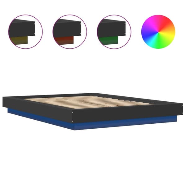sengeramme med LED-lys 120x200 cm konstrueret træ sort