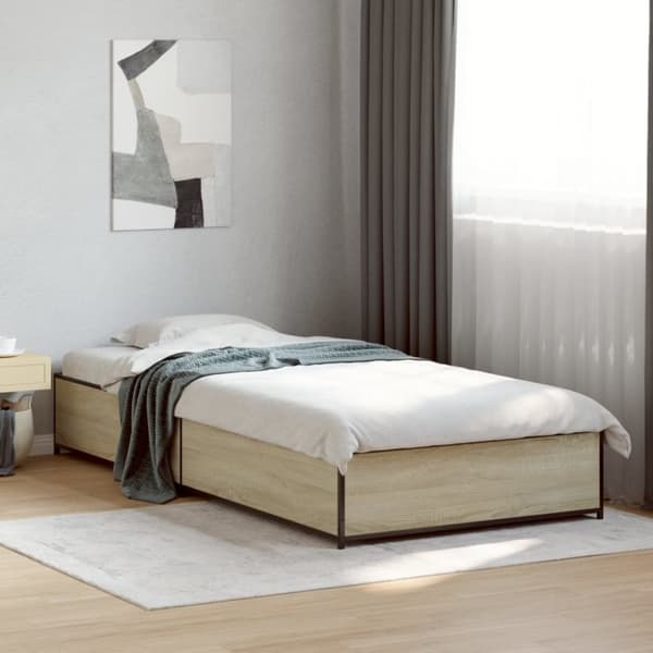 sengeramme 100x200 cm konstrueret træ og metal sonoma-eg