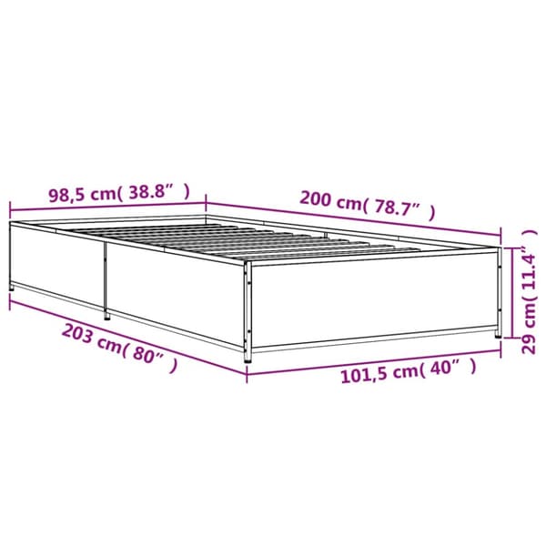 sengeramme 100x200 cm konstrueret træ og metal sonoma-eg