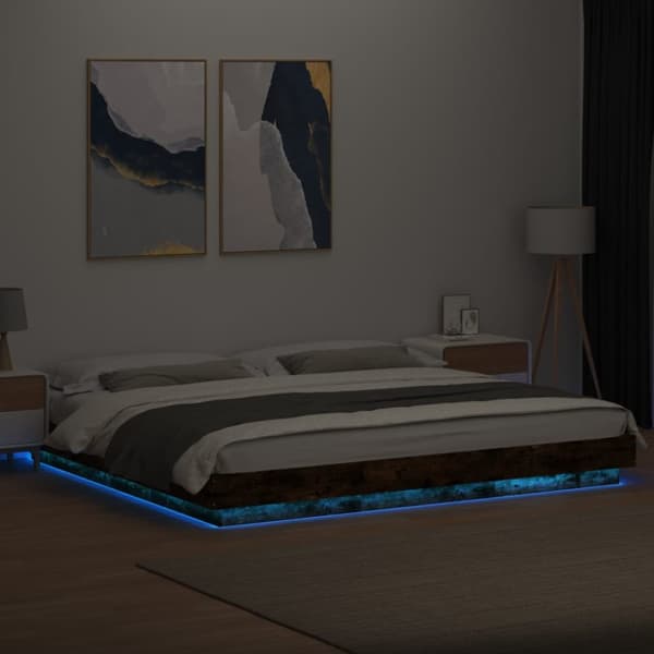 Sängynrunko LED-valoilla savutammi 200x200 cm tekninen puu