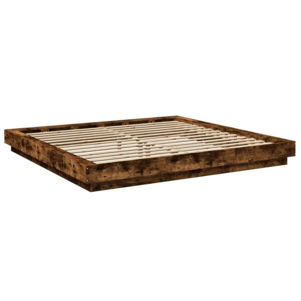 Sängynrunko LED-valoilla savutammi 200x200 cm tekninen puu