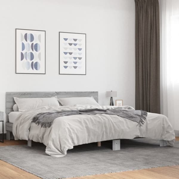 Sängynrunko harmaa Sonoma 200x200 cm tekninen puu ja metalli