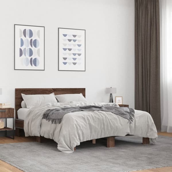 sengestel 140x200 cm konstrueret træ og metal brun egetræ