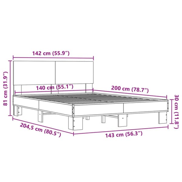 sengestel 140x200 cm konstrueret træ og metal brun egetræ