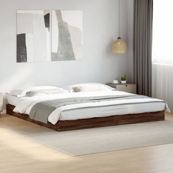 sengestel 180x200 cm konstrueret træ brun eg