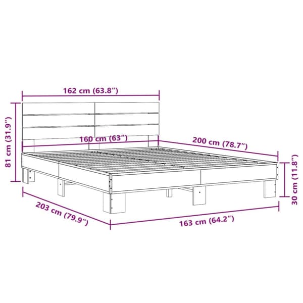 sengestel 160x200 cm konstrueret træ og metal grå sonoma-eg