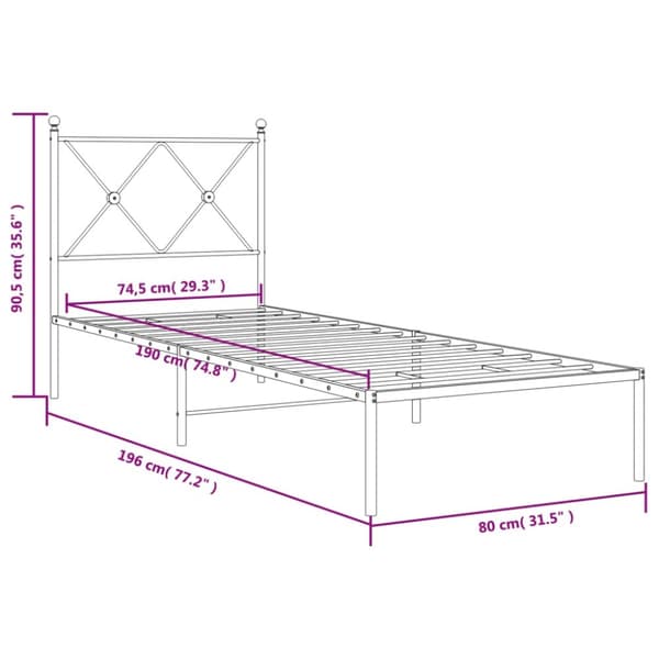 sengeramme uden madras med hovedgærde 75x190 cm hvid