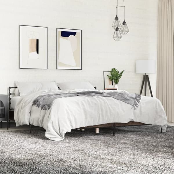 sengeramme 200x200 cm konstrueret træ og metal brun egetræ