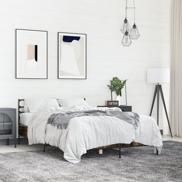 sengestel 120x200cm konstrueret træ og metal røget egetræsfarve
