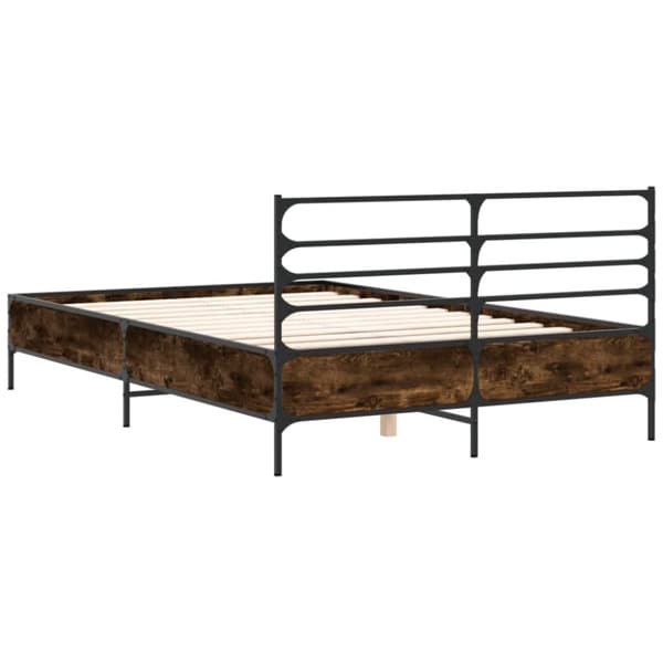 sengestel 140x190cm konstrueret træ og metal røget egetræsfarve