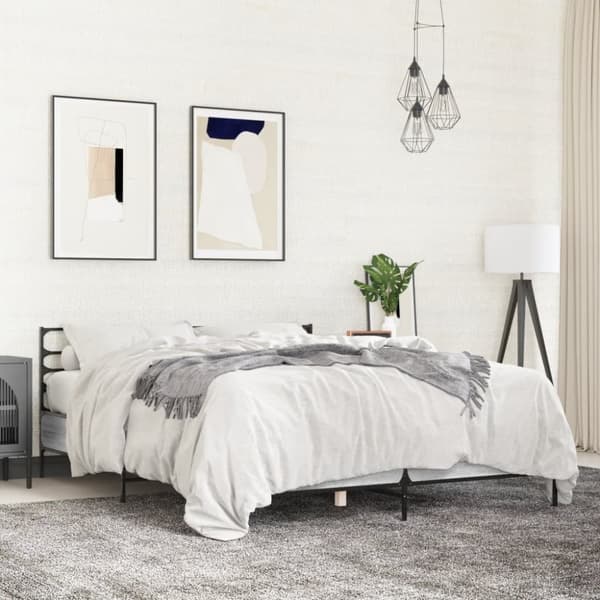 sengestel 140x200 cm konstrueret træ og metal grå sonoma-eg