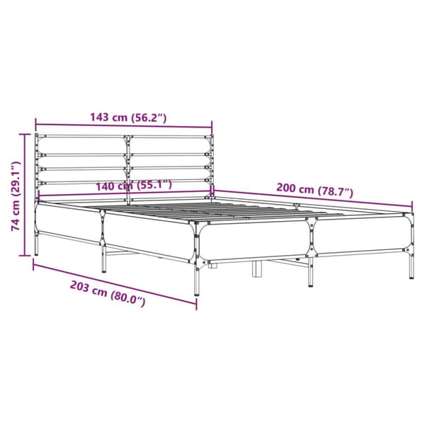 sengestel 140x200 cm konstrueret træ og metal grå sonoma-eg