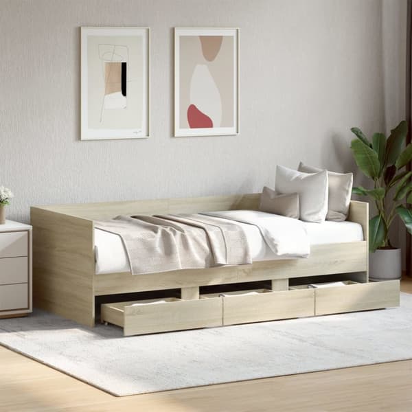 daybed med skuffer 100x200 cm konstrueret træ sonoma-eg