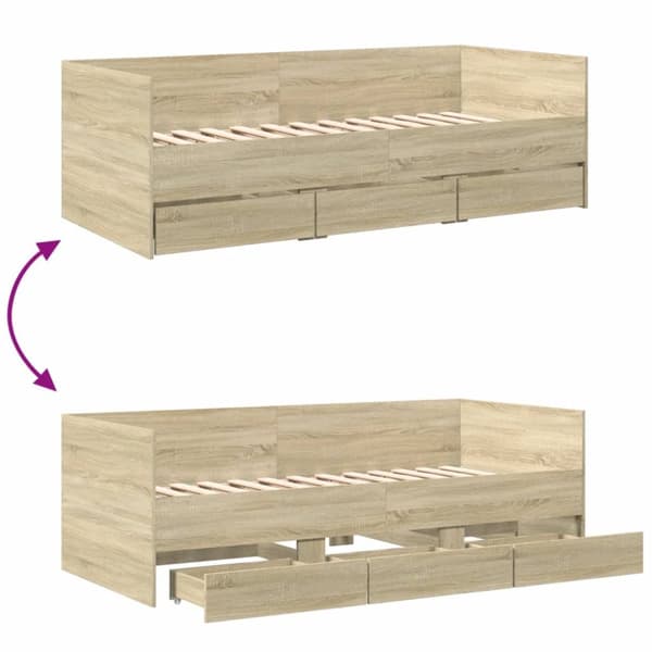 daybed med skuffer 100x200 cm konstrueret træ sonoma-eg