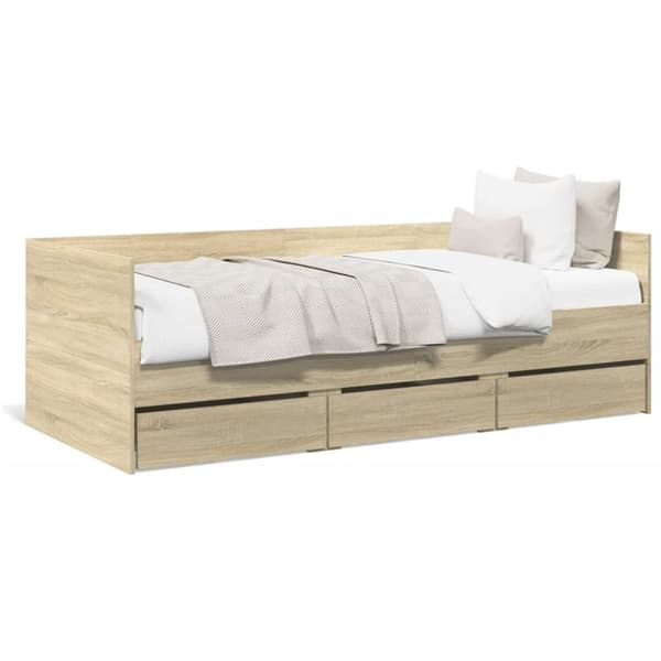 daybed med skuffer 100x200 cm konstrueret træ sonoma-eg