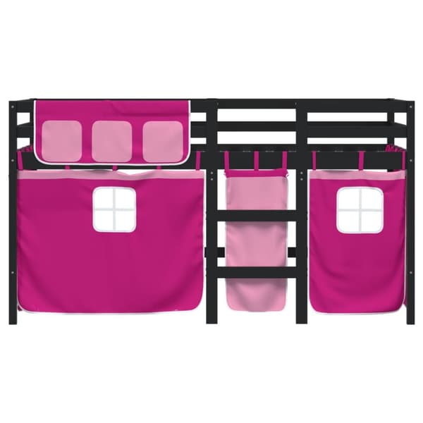 Loftsäng med rutschkana rosa 90x200 cm massiv furu