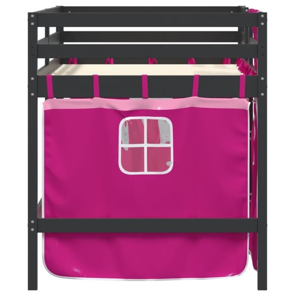 Loftsäng med rutschkana rosa 90x200 cm massiv furu