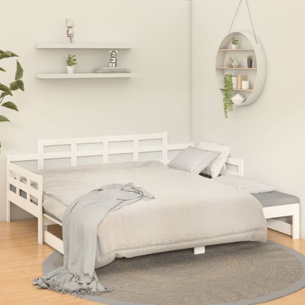 Dagbädd utdragbar vit massiv furu 2x(90x200) cm