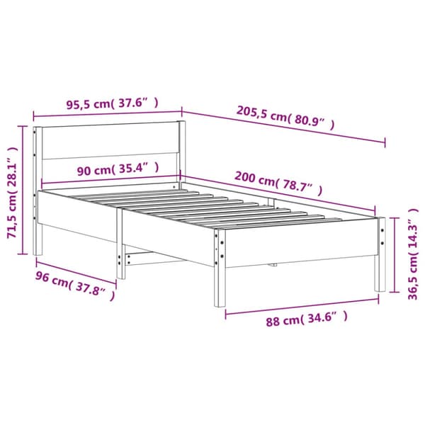 Sängynrunko ilman patjaa vahanruskea 90x200 cm täysi mänty