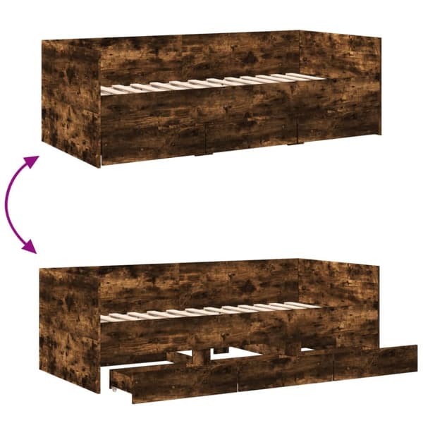 Dagbädd med lådor rökfärgad ek 100x200 cm konstruerat trä