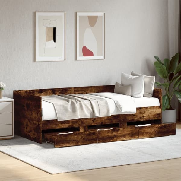 Dagbädd med lådor rökfärgad ek 75x190 cm konstruerat trä
