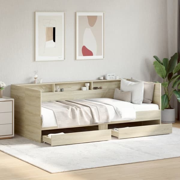 daybed med skuffer 90x200 cm konstrueret træ sonoma-eg