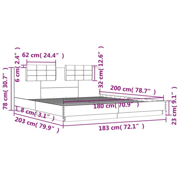 sengeramme med sengegavl 180x200 cm konstrueret træ grå sonoma