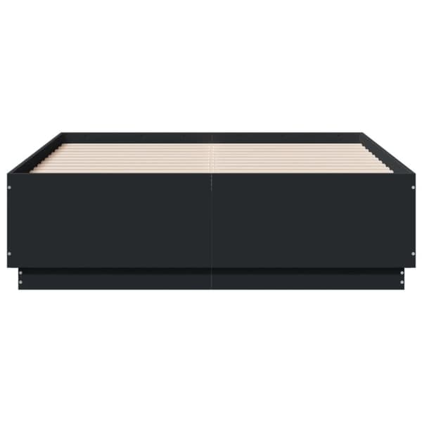sengeramme med LED-lys 135x190 cm konstrueret træ sort