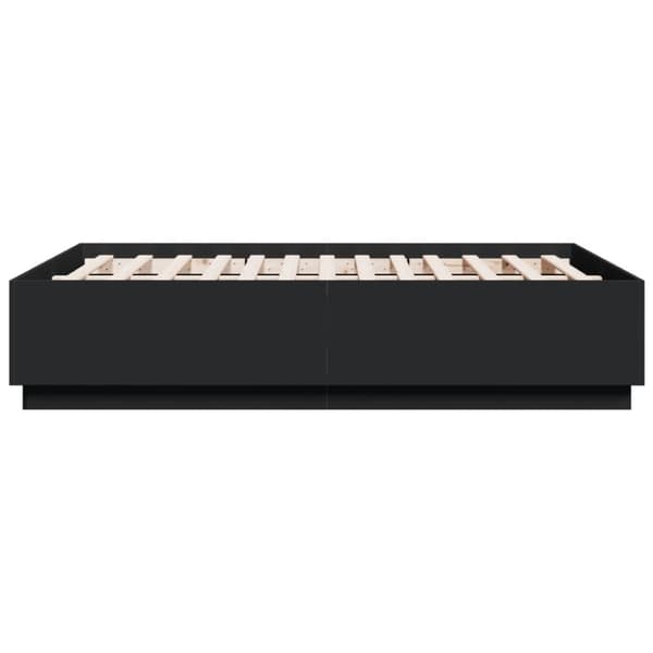 sengeramme med LED-lys 135x190 cm konstrueret træ sort