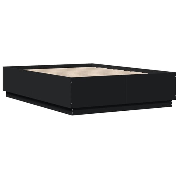 sengeramme med LED-lys 135x190 cm konstrueret træ sort
