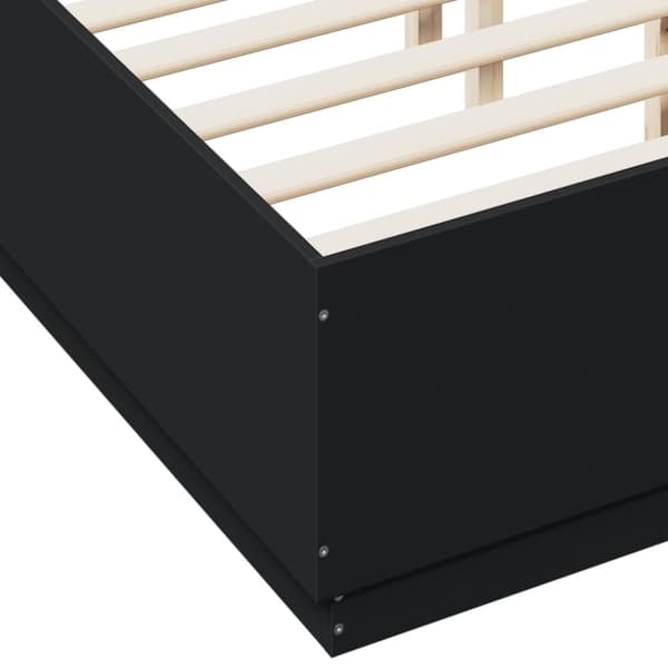 sengeramme med LED-lys 135x190 cm konstrueret træ sort