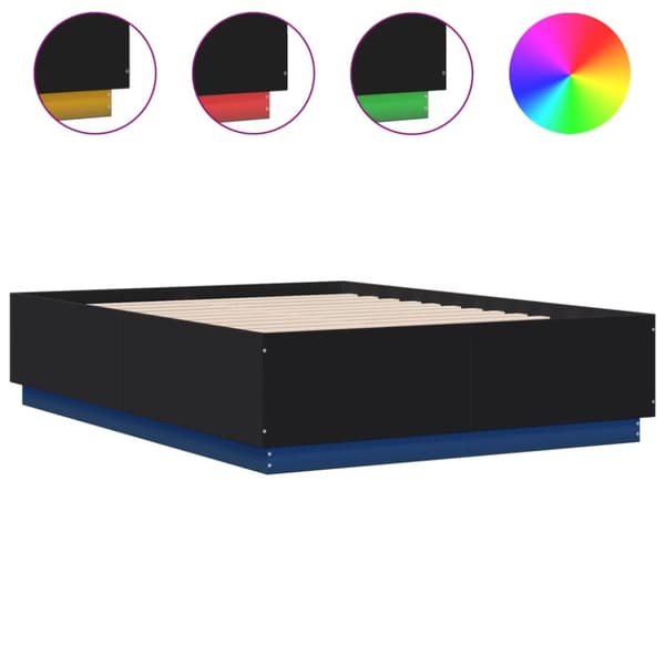 sengeramme med LED-lys 135x190 cm konstrueret træ sort