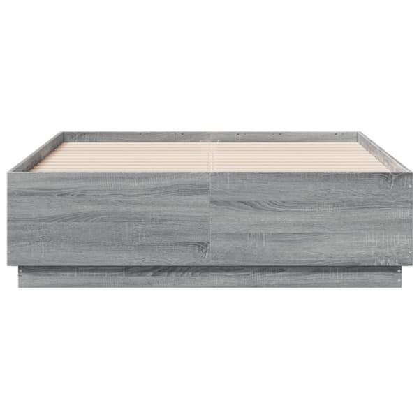 Sängynrunko LED-valoilla harmaa Sonoma 135x190 cm tekninen puu