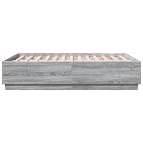 Sängynrunko LED-valoilla harmaa Sonoma 135x190 cm tekninen puu