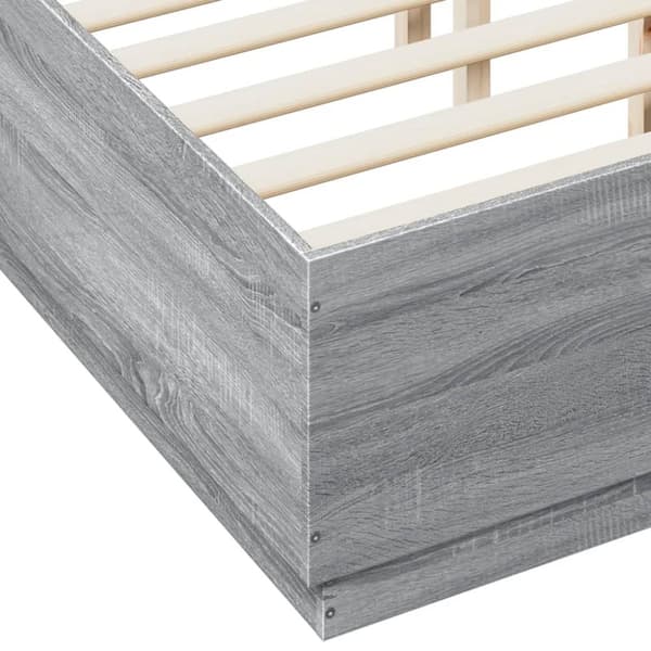 Sängynrunko LED-valoilla harmaa Sonoma 135x190 cm tekninen puu