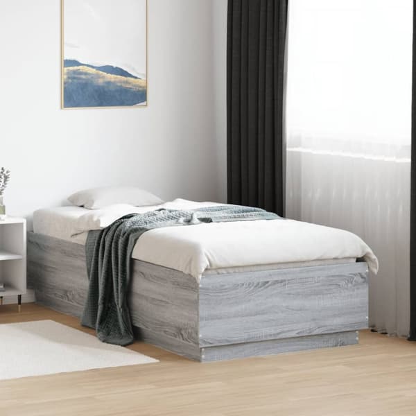 Sängynrunko LED-valoilla harmaa Sonoma 75x190 cm tekninen puu