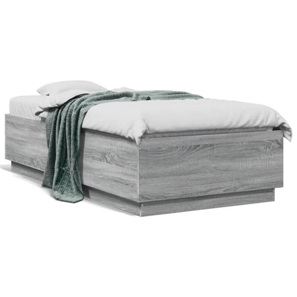Sängynrunko LED-valoilla harmaa Sonoma 75x190 cm tekninen puu