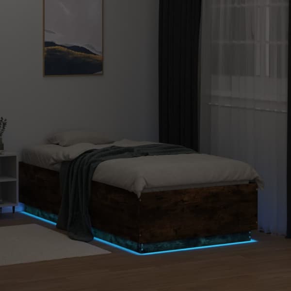 Sängynrunko LED-valoilla savutammi 90x190 cm tekninen puu