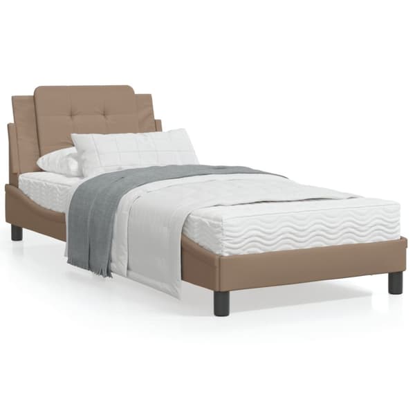 sengeramme med sengegavl 90x190 cm kunstlæder cappuccinofarvet