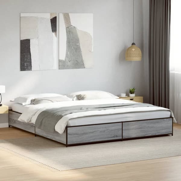 sengestel 200x200 cm konstrueret træ og metal grå sonoma-eg
