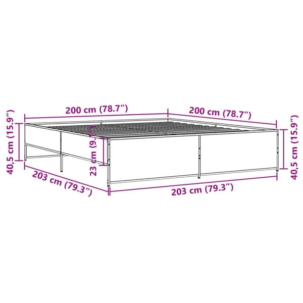 Sängynrunko musta 200x200 cm tekninen puu ja metalli